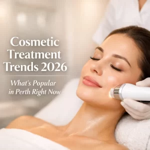 Cosmetic treatment trends 2026 showing a woman receiving a modern facial skin treatment in a professional aesthetic clinic in Perth